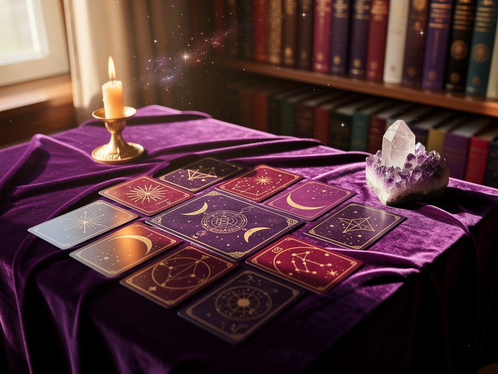 Beginner tarot cards laid out in simple spreads on a cozy reading table